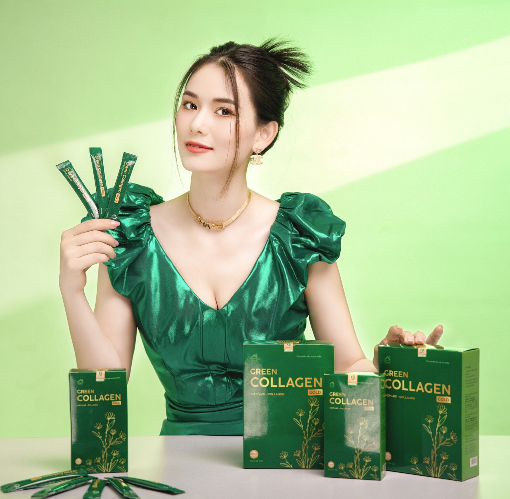 Sản phẩm Diệp lục collagen gold được sản xuất trên dây truyền hiện đại
