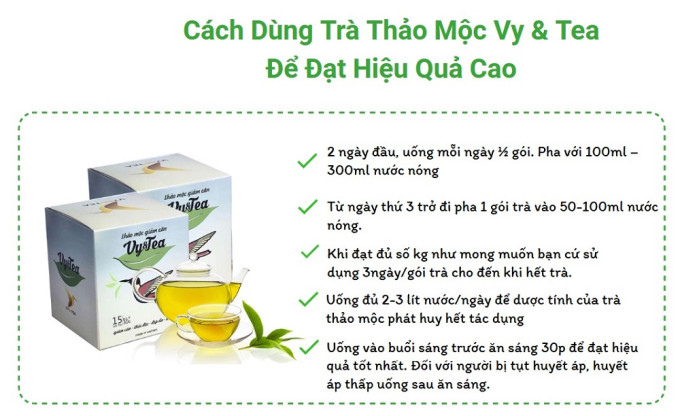 Hướng dẫn sử dụng Trà giảm cân Vy Tea hiệu quả nhất